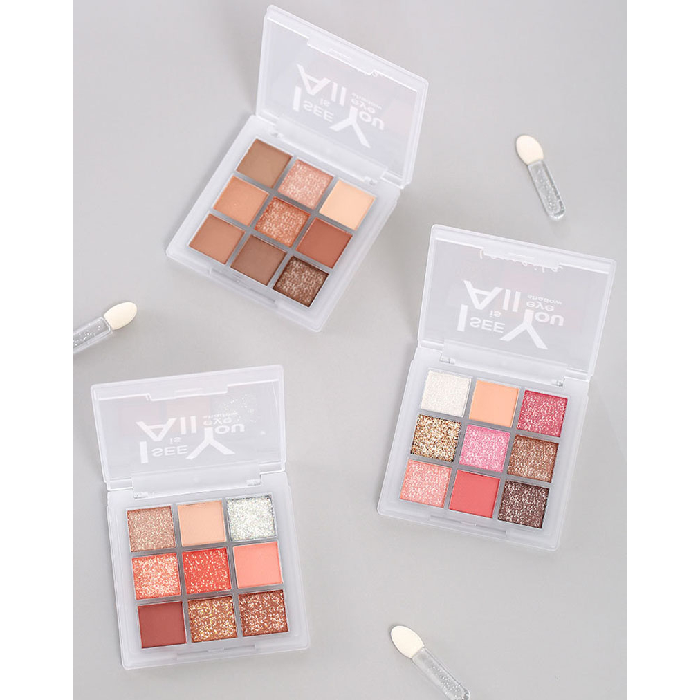 Bảng phấn mắt Lameila 9 ô vuông nhũ lì mềm mịn dễ tán, Bảng mắt 9 ô Lameila hàng nội địa Trung màu mịn lì phối ánh nhũ