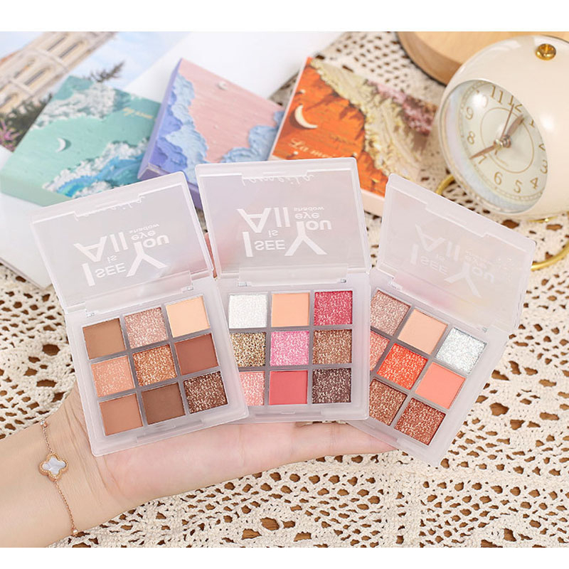 Bảng phấn mắt Lameila 9 ô vuông nhũ lì mềm mịn dễ tán, Bảng mắt 9 ô Lameila hàng nội địa Trung màu mịn lì phối ánh nhũ