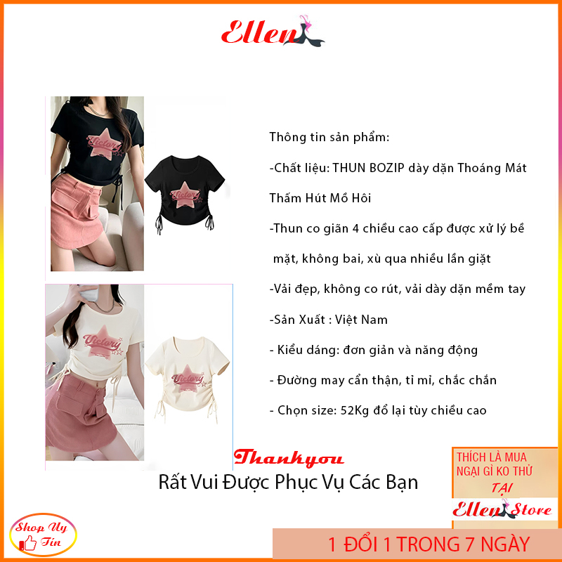 Áo croptop nữ, Áo cộc tay nữ dây rút 2 bên tay ngắn cổ tròn ôm body vải bozip tăm hàn co giãn mặc mát ellen ATC3