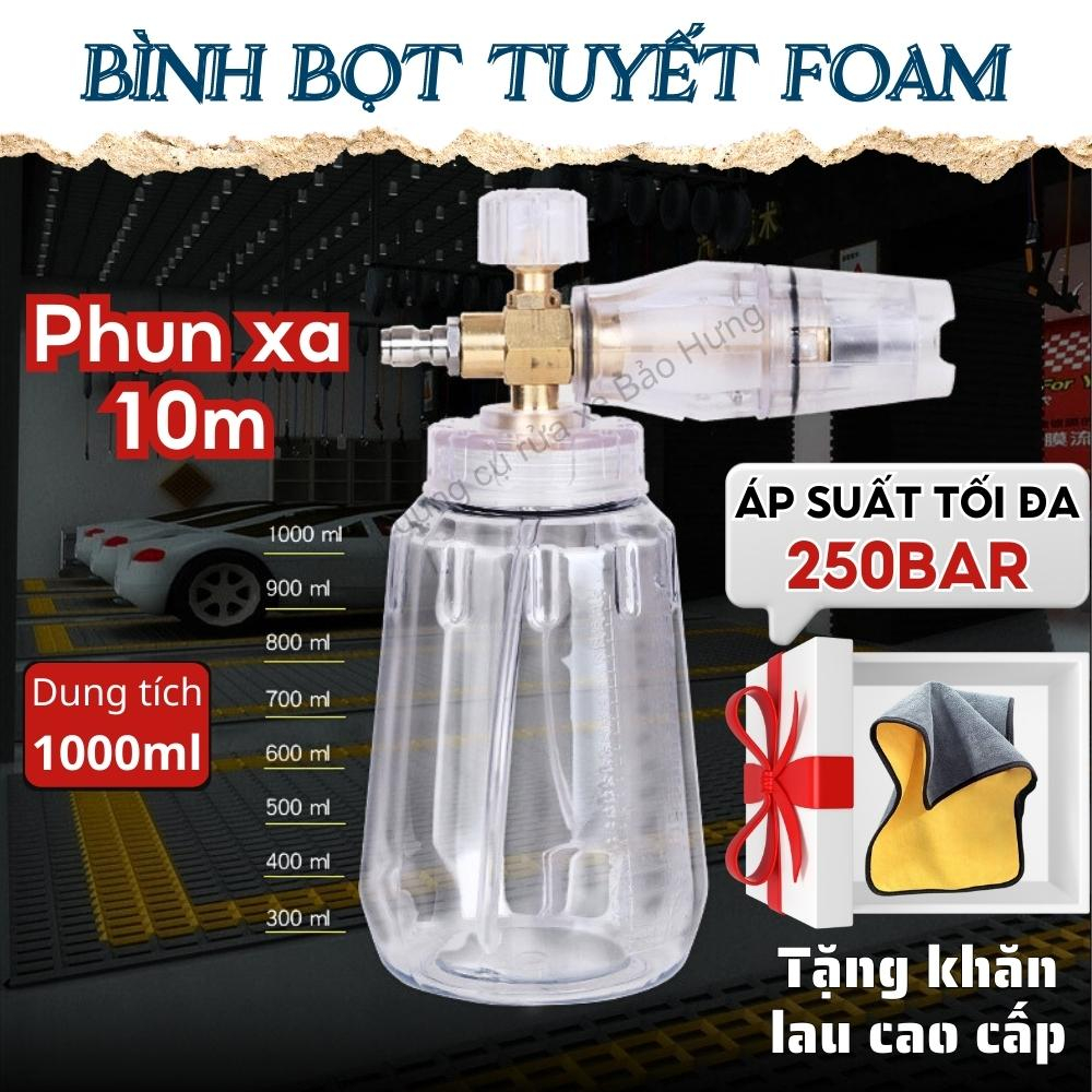 Bình Foam Tạo Bọt Tuyết Rửa Xe 1L Mẫu Mới Cao Cấp Gắn Súng Máy Rửa Xe - Bình Phun Xịt Cao Áp Trong Suốt Rửa Xe Máy Ô Tô