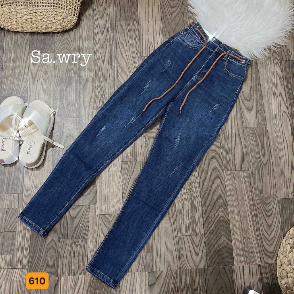 Quần jean nữ xanh trơn xướt  nhẹ có đây luồn cao cấp - chất vải denim dày dặn co giãn thoải mái - Lady-Hn Store88 S2