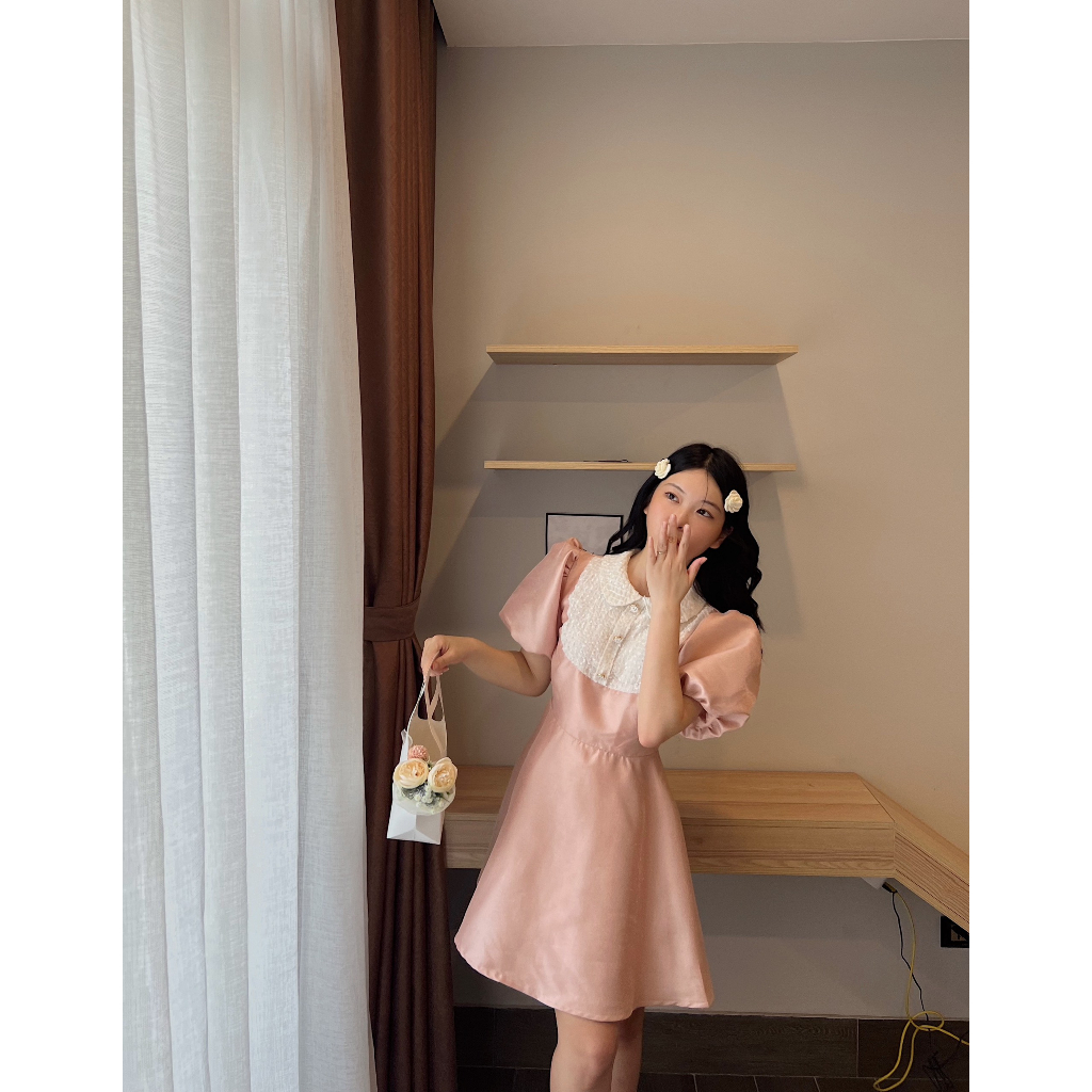 Váy tay bồng thiết kế Bonheur khuy sang chảnh tiểu thư tafta nhũ Alice Dress