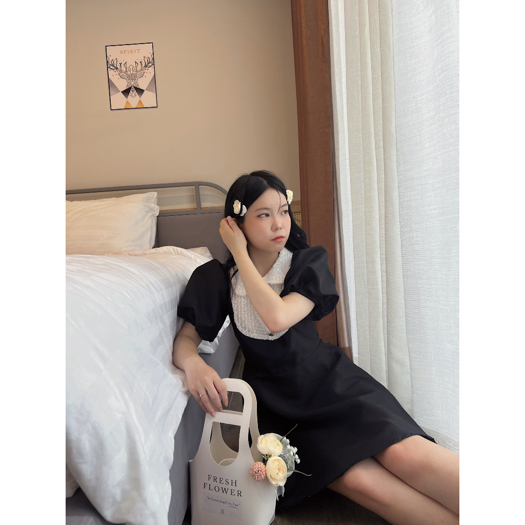 Váy tay bồng thiết kế Bonheur khuy sang chảnh tiểu thư tafta nhũ Alice Dress