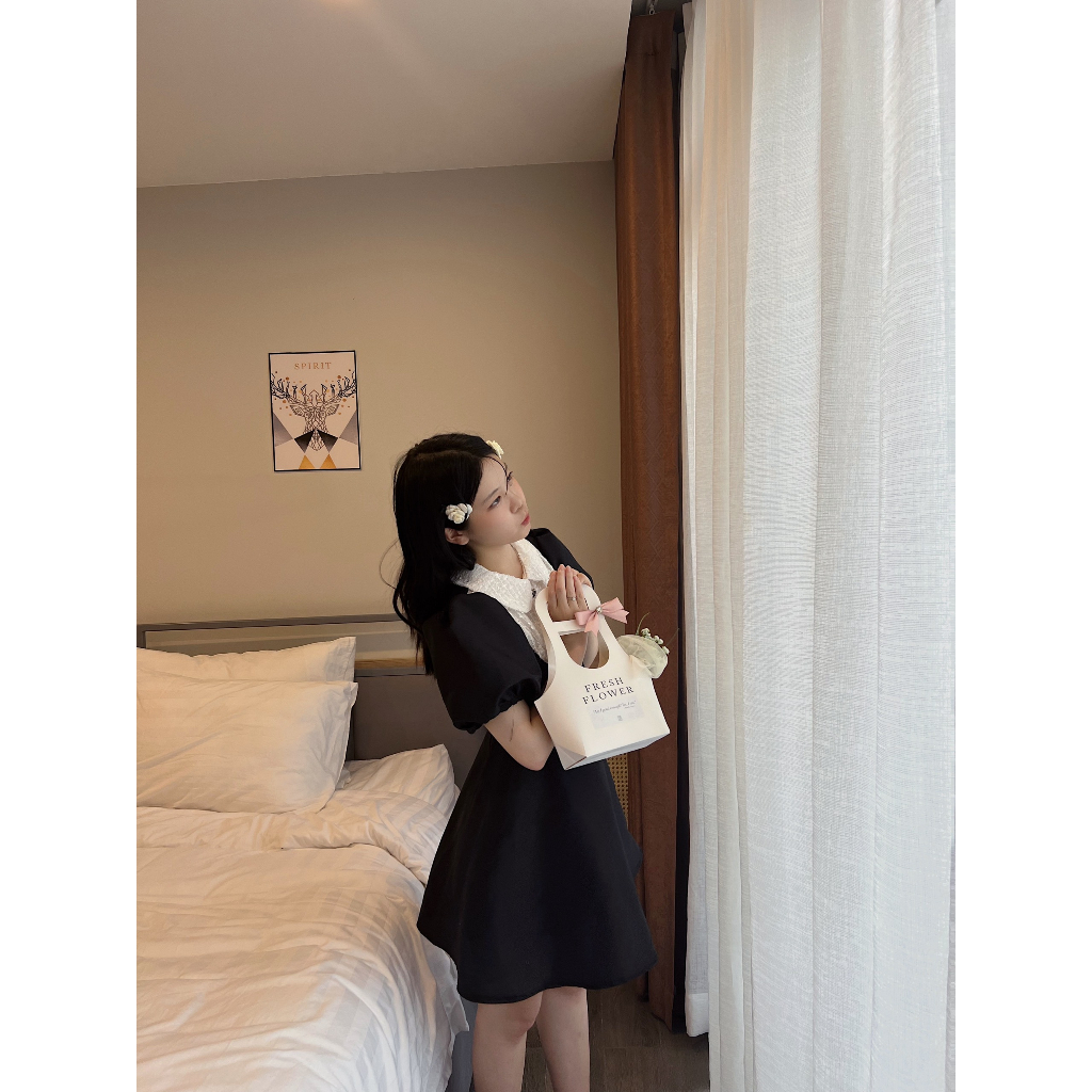 Váy tay bồng thiết kế Bonheur khuy sang chảnh tiểu thư tafta nhũ Alice Dress