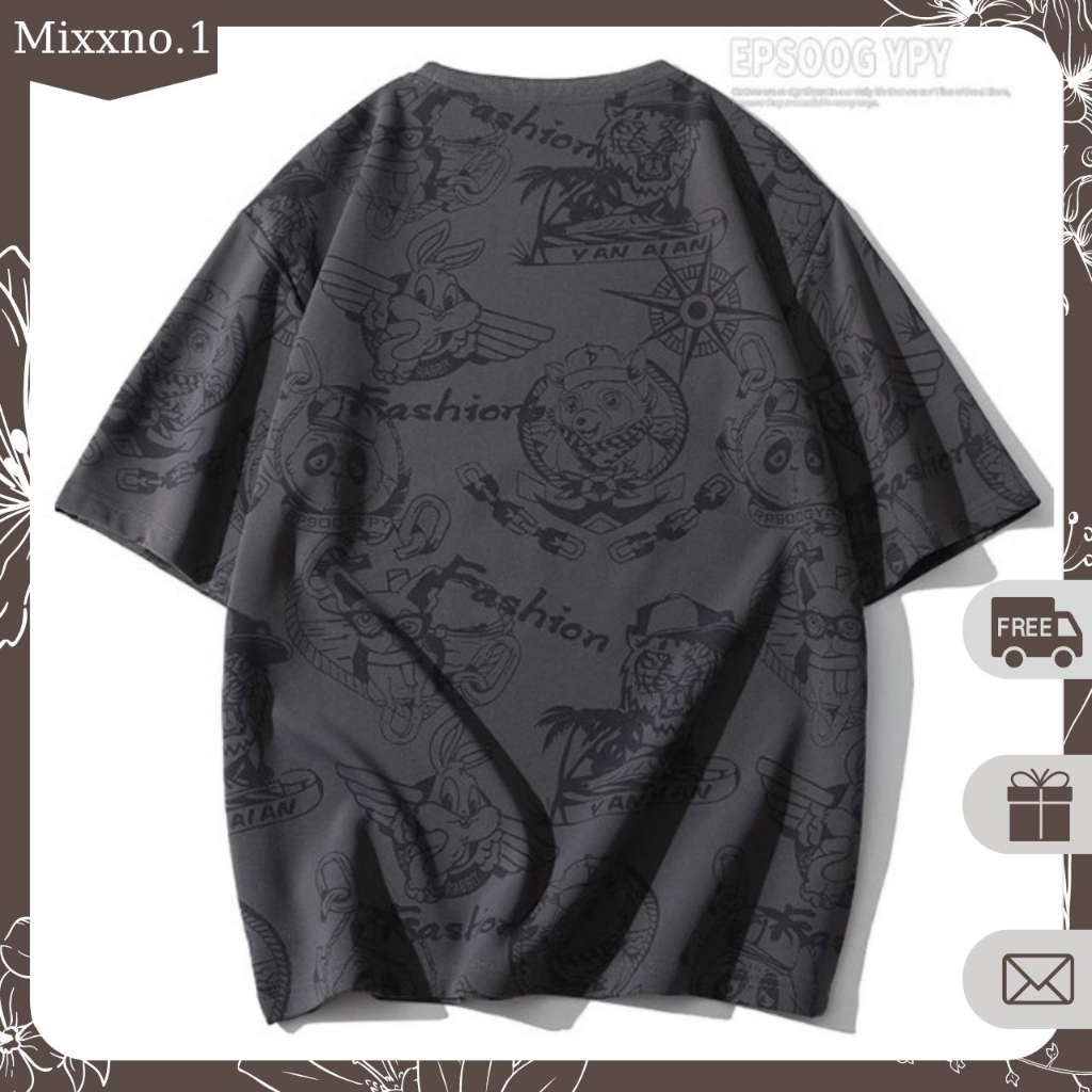 Áo Thun Tay Ngắn Dáng Xuông Họa Tiết Hoạt Hình Phong Cách Thể Thao Thời Trang Mixxno.1 TOP NAM 276V2