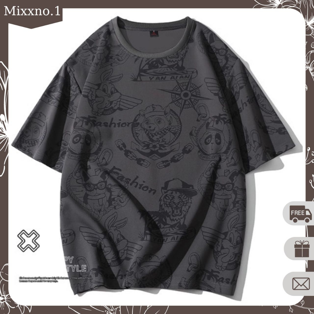 Áo Thun Tay Ngắn Dáng Xuông Họa Tiết Hoạt Hình Phong Cách Thể Thao Thời Trang Mixxno.1 TOP NAM 276V2