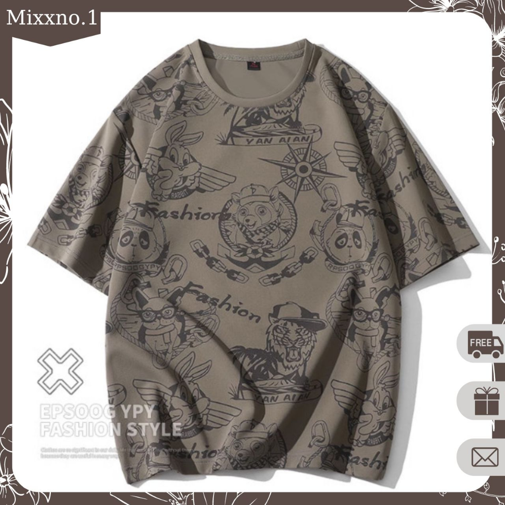 Áo Thun Tay Ngắn Dáng Xuông Họa Tiết Hoạt Hình Phong Cách Thể Thao Thời Trang Mixxno.1 TOP NAM 276V2