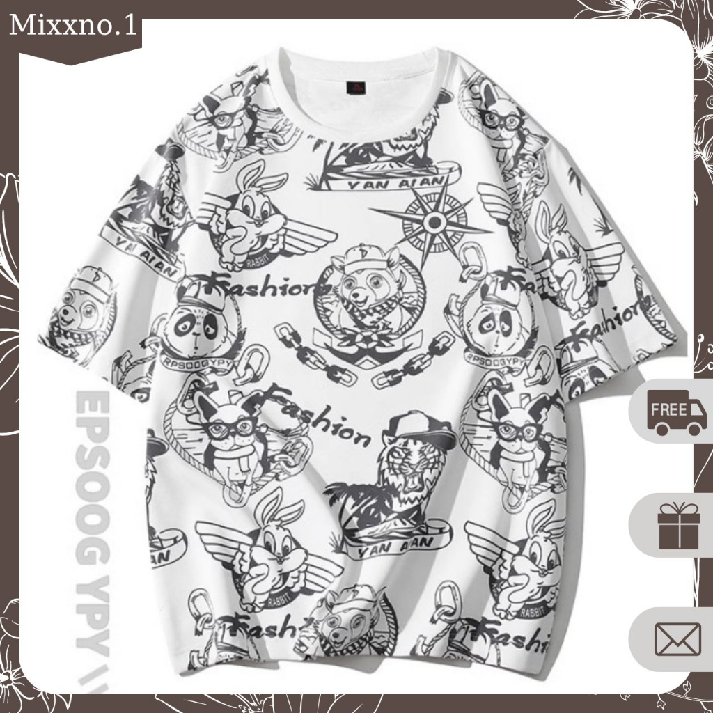 Áo Thun Tay Ngắn Dáng Xuông Họa Tiết Hoạt Hình Phong Cách Thể Thao Thời Trang Mixxno.1 TOP NAM 276V2