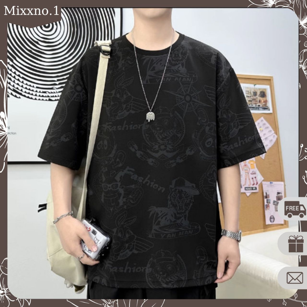 Áo Thun Tay Ngắn Dáng Xuông Họa Tiết Hoạt Hình Phong Cách Thể Thao Thời Trang Mixxno.1 TOP NAM 276V3