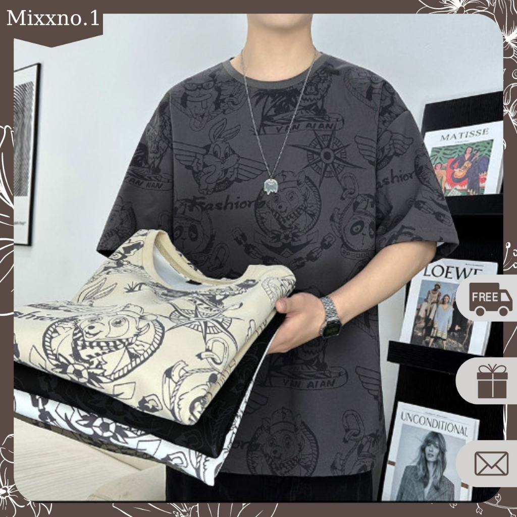 Áo Thun Tay Ngắn Dáng Xuông Họa Tiết Hoạt Hình Phong Cách Thể Thao Thời Trang Mixxno.1 TOP NAM 276V3