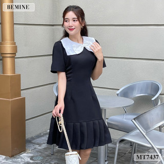 Đầm thiết kế cổ phối nơ tùng xếp ly BEMINE MT7437