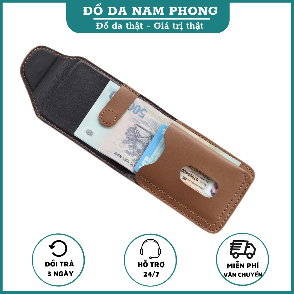 Ví Sen/Ví mini/Bóp Nam da bò thật nguyên tấm khâu tay handmade phiên bản 2023 NP05