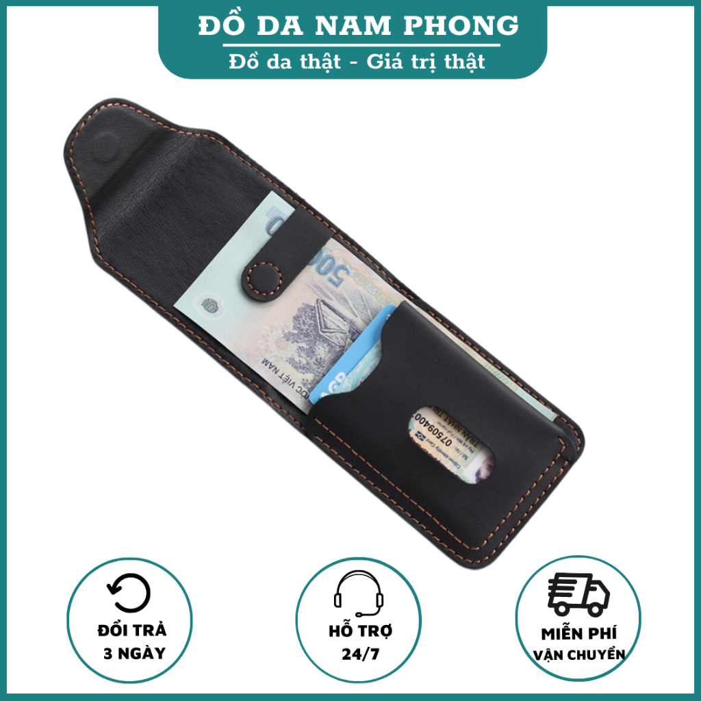 Ví Sen/Ví mini/Bóp Nam da bò thật nguyên tấm khâu tay handmade phiên bản 2023 NP05