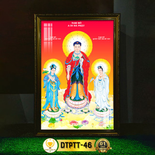Tranh thờ tam thánh phật có đèn chân thiện mỹ, trang trí bàn thờ treo tường cùng tượng phật dtptt-46