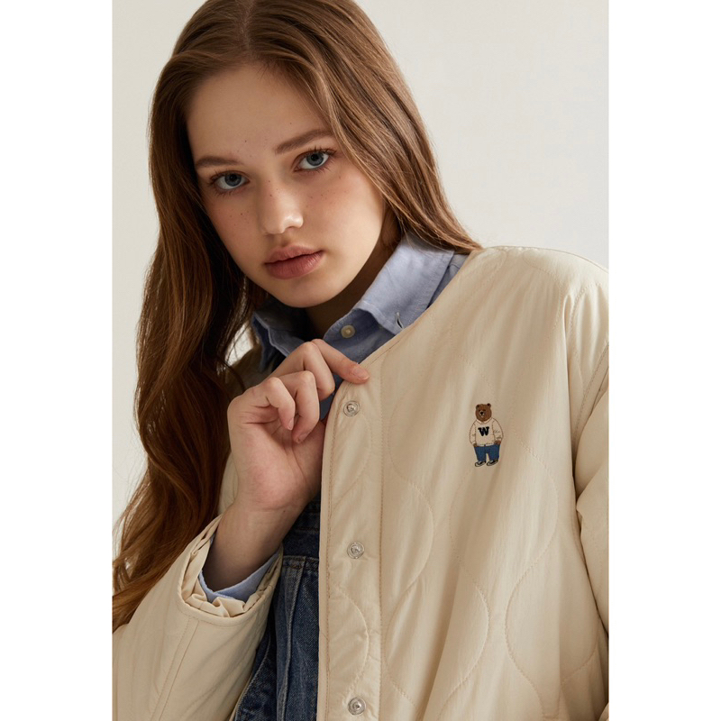 Áo khoác phao chần bông nữ Whoau size M màu kem  | WHJJD1201F