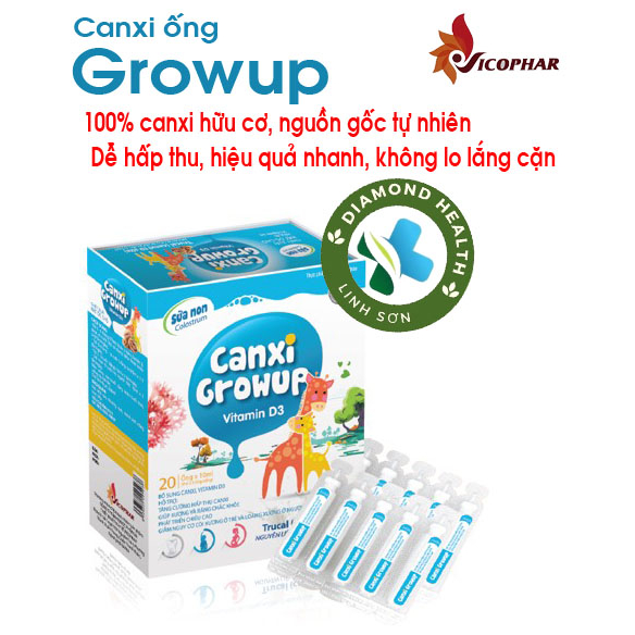 Canxi nước dạng ống Growup cung cấp canxi hữu cơ 100% giúp bé cao lớn, xương răng chắc khỏe