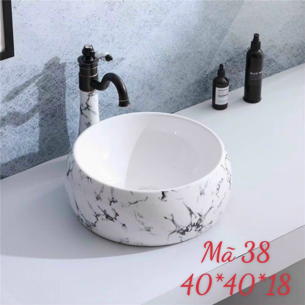 Bồn lavabo vân đá, chậu rửa mặt trắng đặt bàn