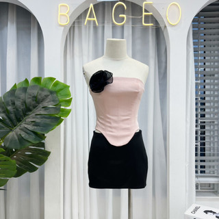 Set áo quây đính hoa mix chân váy ôm trơn basic - TKCC BAGEO
