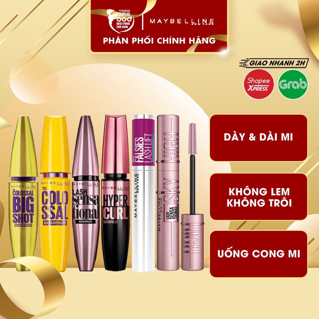 Mascara Làm Dài, Dày Và Cong Mi Chống Trôi Maybelline The Hyper Curl, Lash Sensational, Big Shot, Falsies Lash Lift