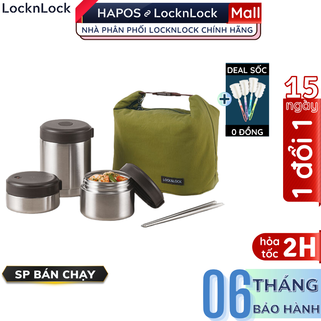 Hộp cơm giữ nhiệt văn phòng LocknLock 1160ml  Chính hãng - Tặng đũa và túi giữ nhiệt LHC8025SLV - HAPOS OFFICIAL