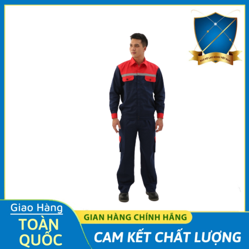 Quần Áo Đồng Phục BHLĐ Nam Nữ Màu Tím Than Phối Đỏ Vải Kaki31 Thấm Hút Mồ Hôi Đủ Size DN14