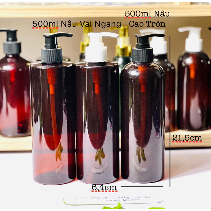 Chai nhựa có vòi nhấn cao cấp Đen-Trắng,Chai 500ml màu Nâu Vai Ngang,Vai Tròn-Đựng dầu gội,sữa tắm-Hàng đẹp-Nhựa cứng cá