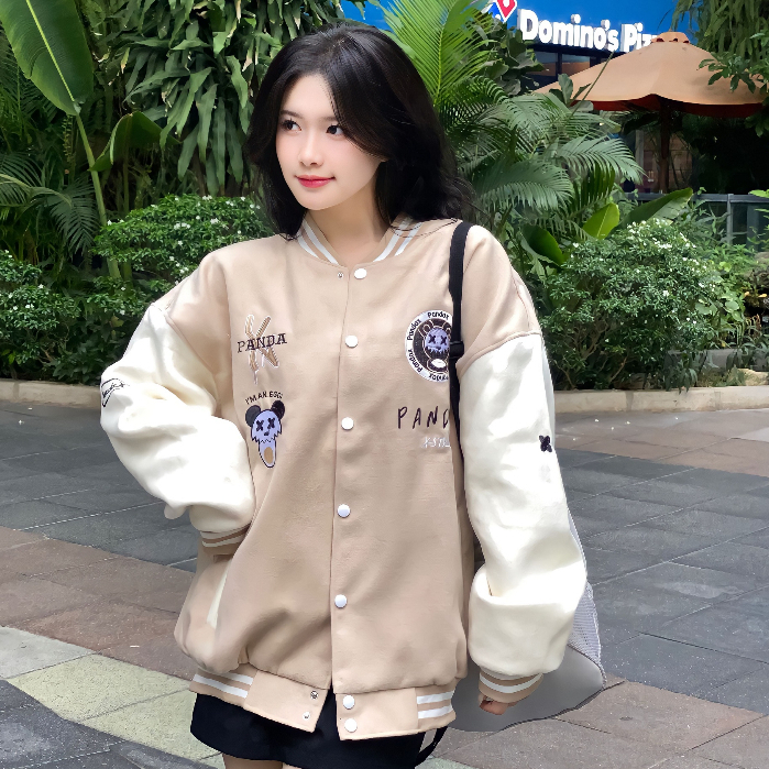 Áo khoác bomber vasity jacket PANDAX , bomber nỉ dày nam nữ local brand , áo bóng chày unisex màu tan