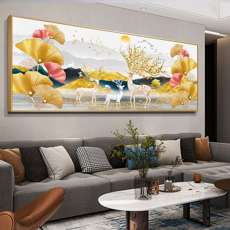 Tranh đính đá Hươu Nai Phát Tài Phát Lộc 120x60cm, 150x70cm ( tranhchưa đính đá)