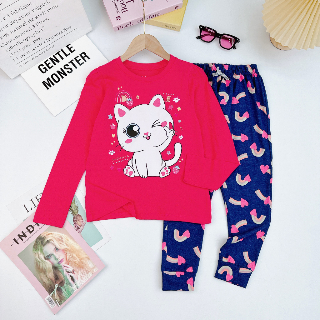 Bộ dài tay bé gái size đại disney 18-45kg chất thun cotton vải dư, hình in công nghệ 3d