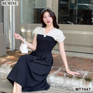 Đầm thiết kế tay phối tùng xếp ly bemine mt7447