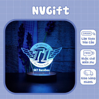 Đèn Led 3D 16 Màu, Đèn Ngủ Trang Trí Mẫu Logo SKT T1 LMHT Chất Liệu Mica Cao Cấp