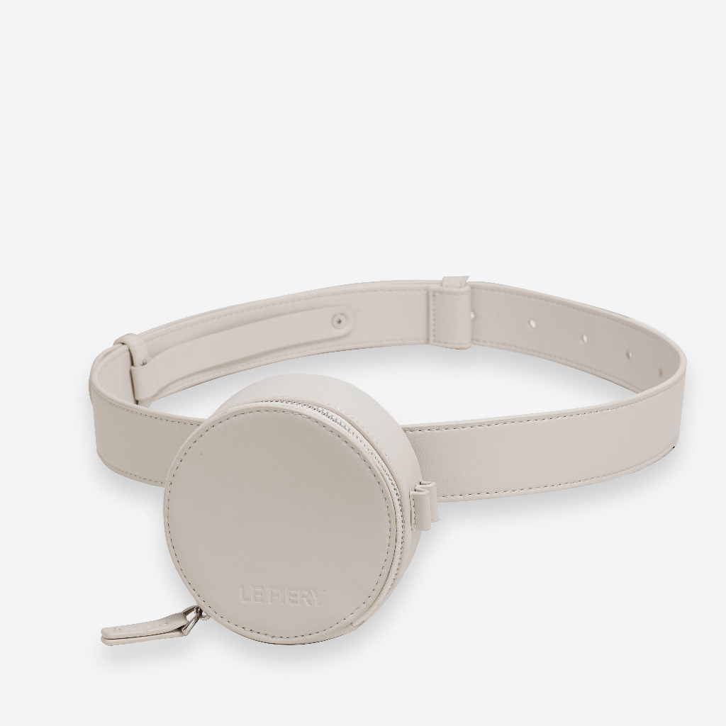 Set thắt lưng kèm túi trống da cao cấp Le Fiery Nữ - màu trắng kem | Belt Bag Set Premium Cream White Golf Golfer Women