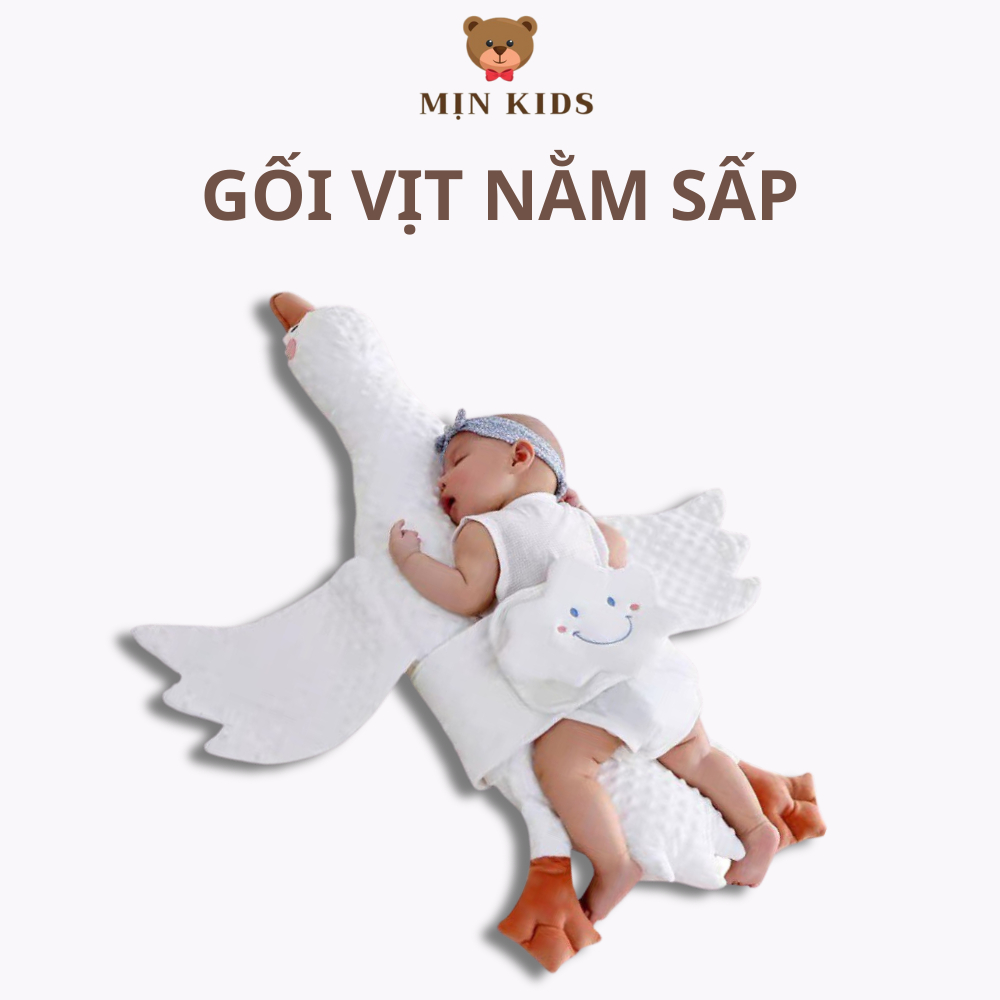 Gối vịt trắng nằm sấp, gối chống đầy hơi cho bé MỊN KIDS