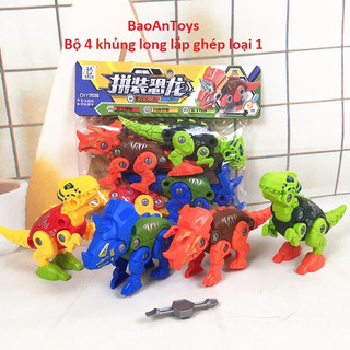 Set Đồ Chơi Mô Hình 4 Khủng Long Loại To Lắp Ghép có tua vít đồ chơi lắp ghép thông minh giúp bé sáng tạo thông minh