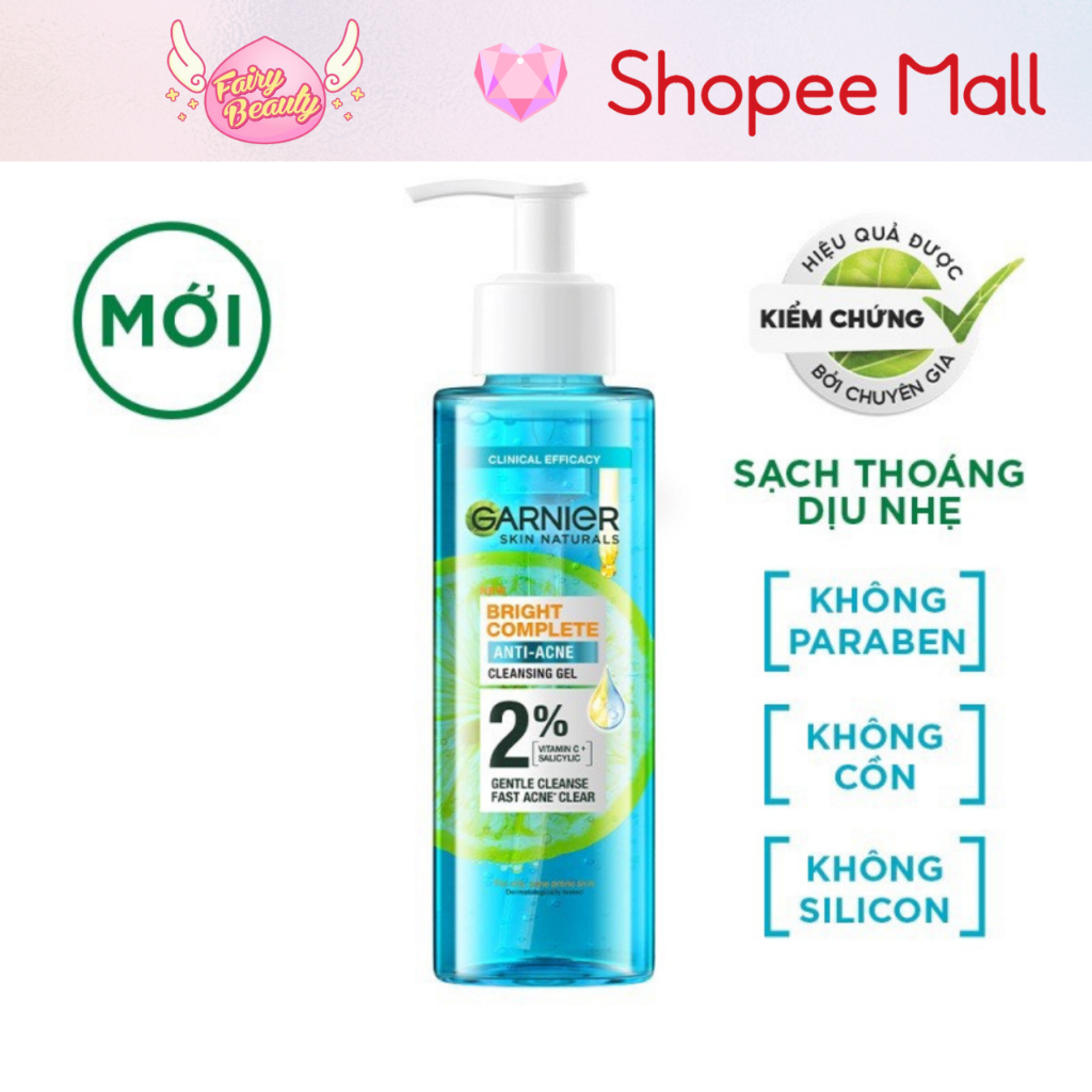 [GARNIER] Gel Rửa Mặt Chứa BHA Làm Sạch Sâu Dành Cho Da Dầu Mụn Bright Complete Anti-Acne Cleansing Gel 120ml