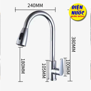 Vòi Rửa Chén Nóng Lạnh Inox/ vòi chén rút nóng lạnh/ vòi chén xoay nóng lạnh