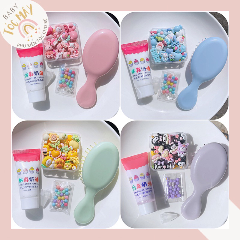 Set tự làm lược massage lược handmade sáng tạo bằng keo kem cho bạn gái và bé gái