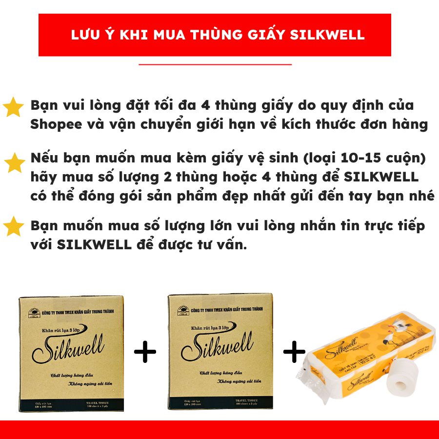 Thùng 9 gói Giấy ăn rút lụa khổ lớn Silkwell 280 tờ dai,mềm,mịn,không bụi giấy