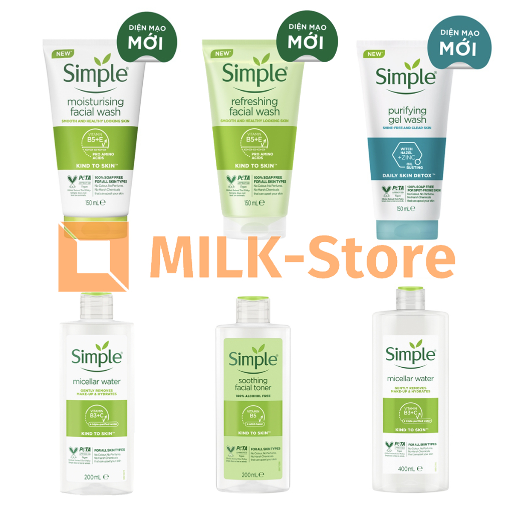 Sữa rửa mặt gel Simple lành tính sạch thoáng - cho da nhạy cảm 150ml.
