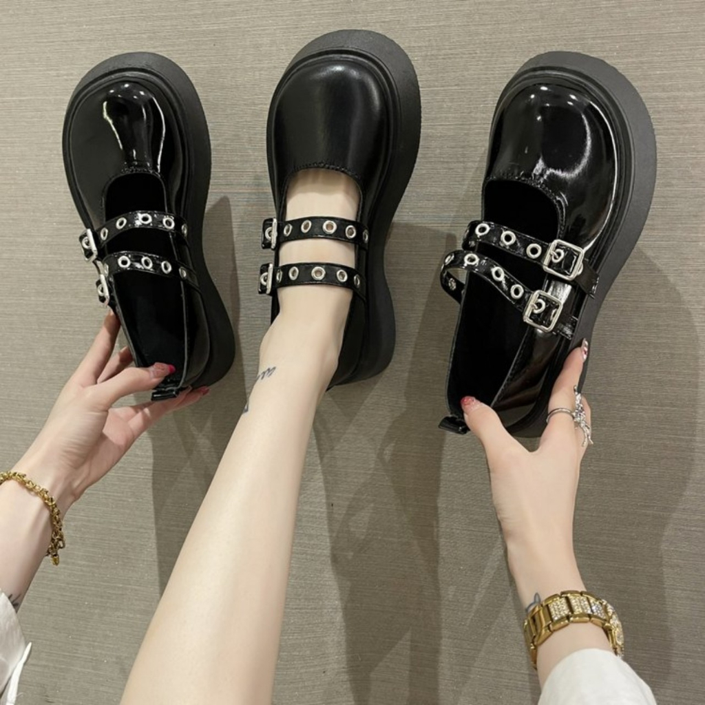 Giày Oxford Lolita ĐỐC BỐN DÂY đế cao 5p màu đen/Trắng mới thời trang đẹp hot mới cá tính_ GIÀY UMI