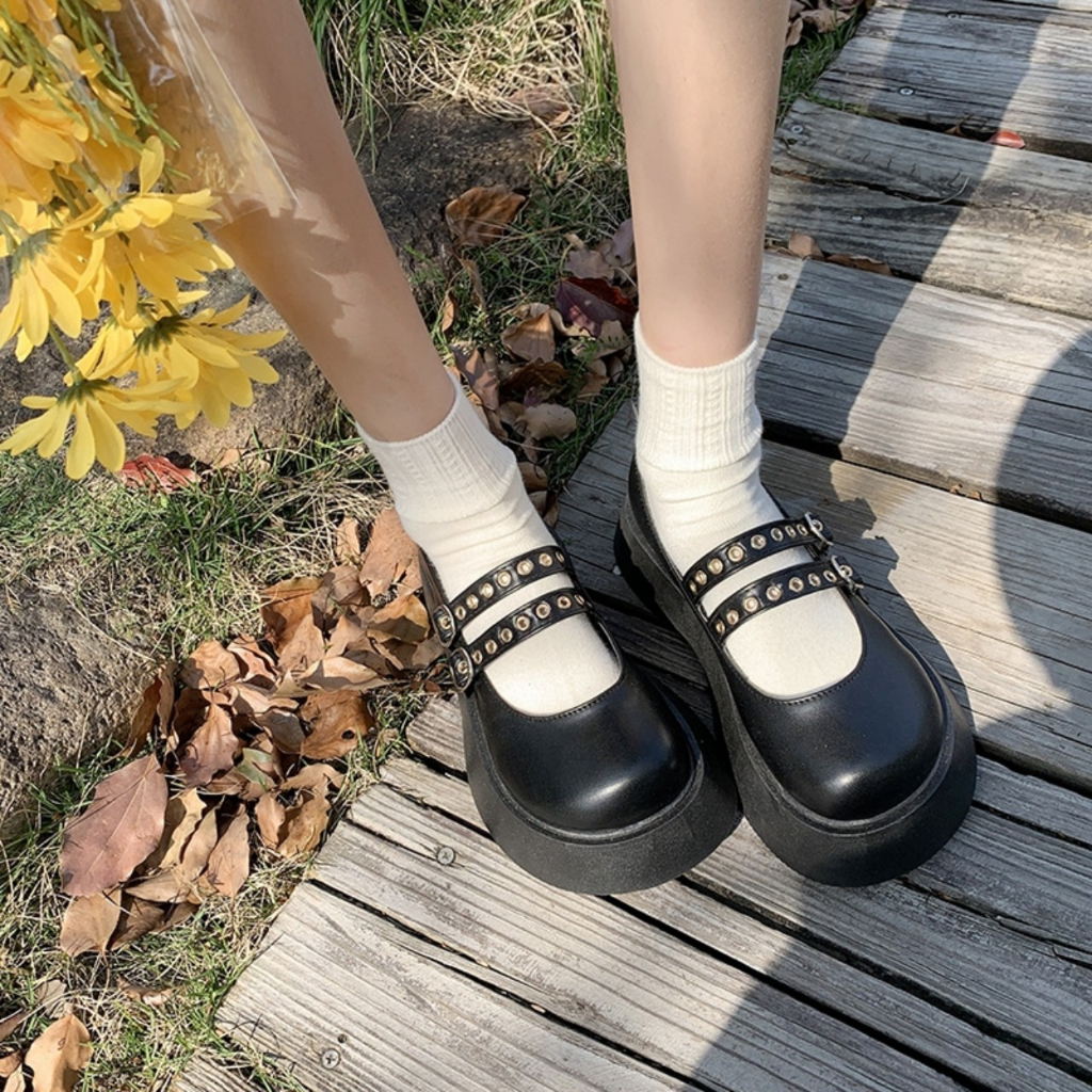 Giày Oxford Lolita ĐỐC BỐN DÂY đế cao 5p màu đen/Trắng mới thời trang đẹp hot mới cá tính_ GIÀY UMI