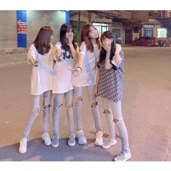 Quần jeans bó rách 2 gối lưng cao co giãn tôn dáng màu hothit