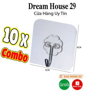Combo 10 móc dán tường trong suốt siêu dính chịu lực 10kg kích thước 6x6 cm