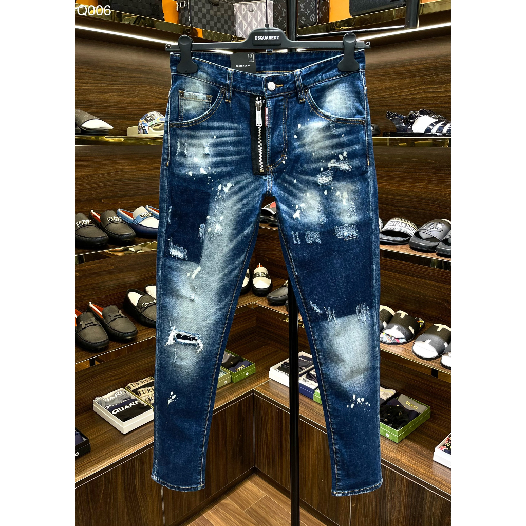 Quần Jean Dsquared2 Xanh rách vá wash khóa lệch LA 1-1 on web