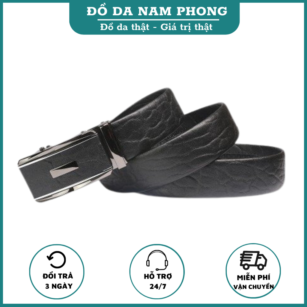 Thắt Lưng/Dây nịt nam da bò dập vân da voi nhập khẩu cao cấp NP820 -Bảo hành 12 tháng