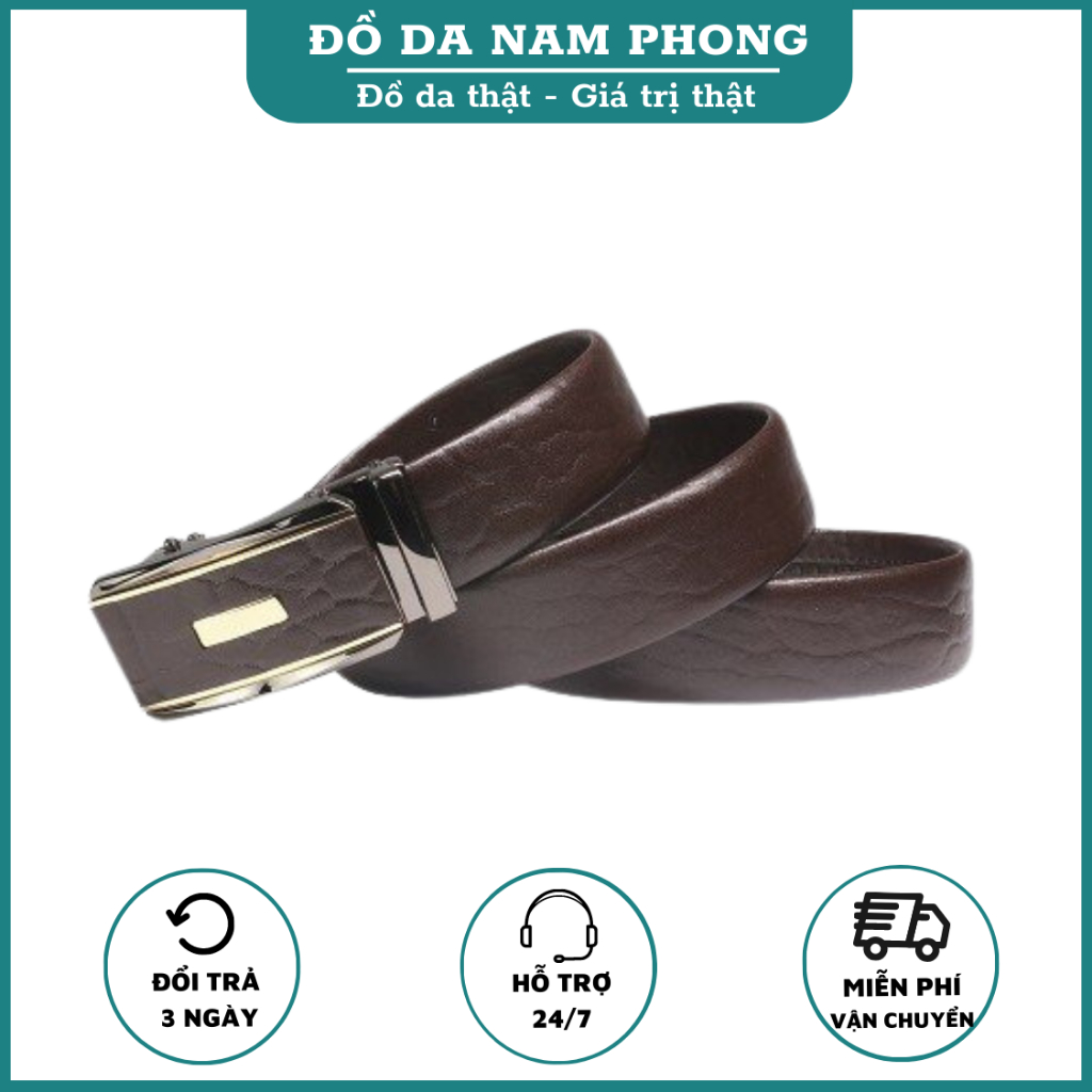 Thắt Lưng/Dây nịt nam da bò dập vân da voi nhập khẩu cao cấp NP820 -Bảo hành 12 tháng