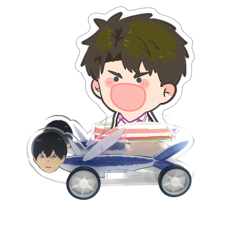 Mô hình STANDEE ANIME HAIKYUU - VUA BÓNG CHUYỀN cùng xe trượt cá chuồn Tobio hài hước trang trí để bàn Chibi cute