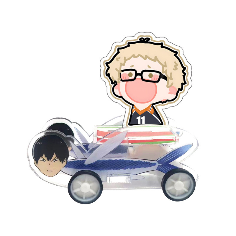 Mô hình STANDEE ANIME HAIKYUU - VUA BÓNG CHUYỀN cùng xe trượt cá chuồn Tobio hài hước trang trí để bàn Chibi cute