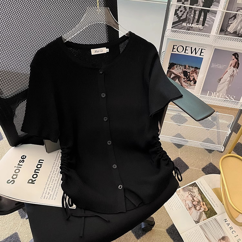 Áo Thun Nữ Cardigan Tay Ngắn Dáng Croptop Phối Dây Rút Hai Bên Eo Phong Cách Hàn Quốc Thời Trang Sugal TOP NU 089V2