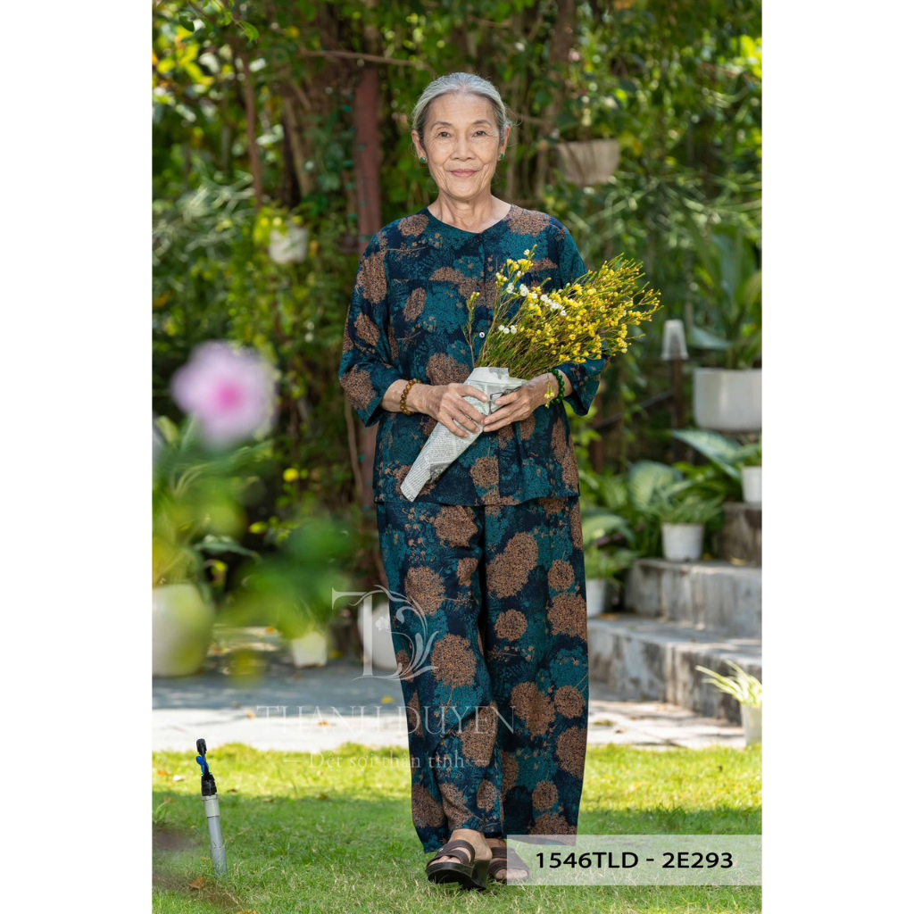 Đồ bộ Tole bà mặc nhà Thành Duyên,họa tiết  bông, tay lỡ, quần dài, không rút, thoáng mát- 1546TLD